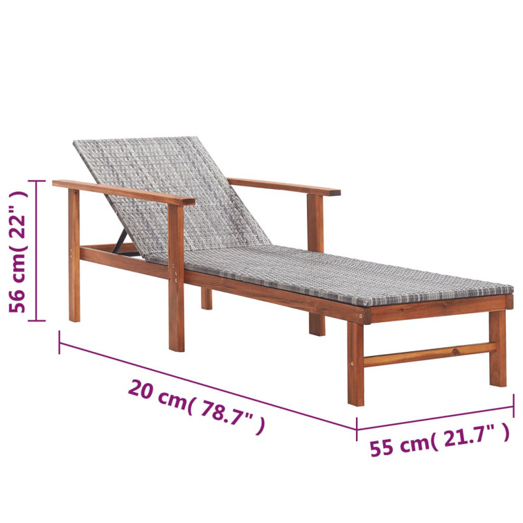 Patio Lounge Chair Sunlounger Sunbed Solid Acacia Wood Poly Rattan